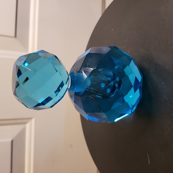 Vintage Blue Faceted Crystal Glass Perfume Bottle - Picture 3 of 11